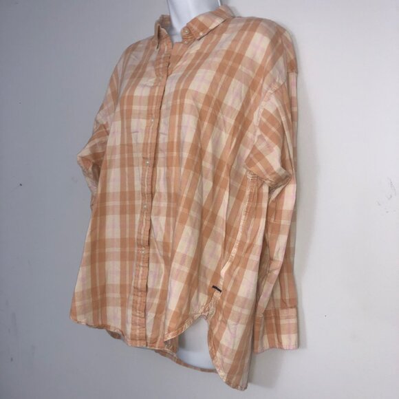 JCrew Flannel Shirt Womens 2 Peach Friday Plaid Relaxed-Fit Featherweight Cotton - Picture 2 of 9